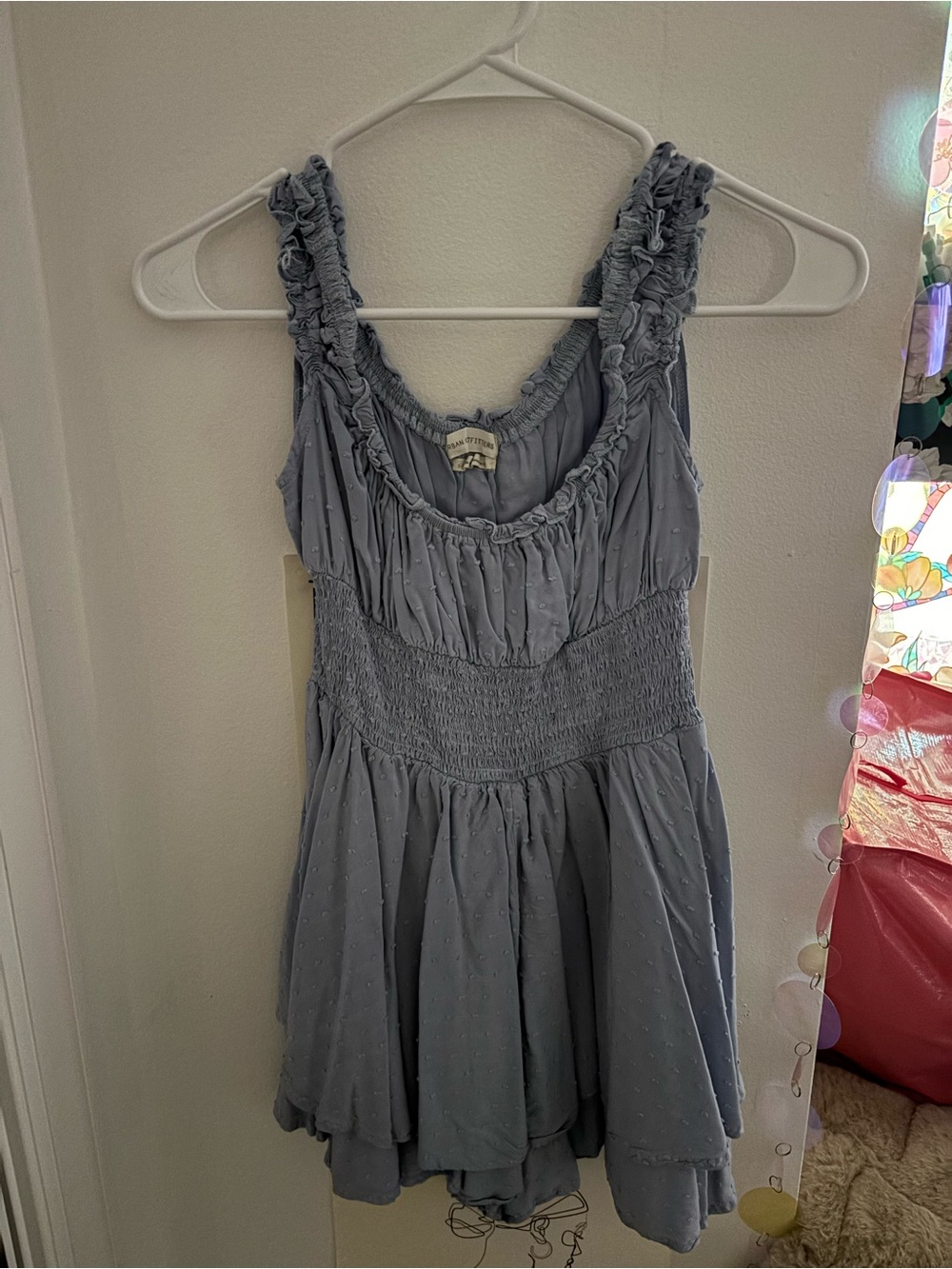 Urban Outfitters Dusty Blue Smocked Dot Dress - Picture 2 of 4